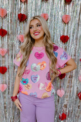 QUEEN OF SPARKLES Sequin CANDY HEARTS Tee Shirt Top