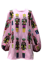 QUEEN OF SPARKLES Sequin NUTCRACKER BAND BalloonSleeve Sweatshirt Dress