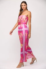 PARADISE Floral BorderPrint Strapless Jumpsuit