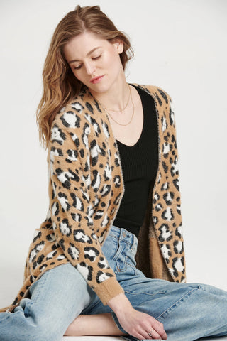 ANOTHER LOVE Fuzzy ELECTRA Leopard DropShoulder Cardigan