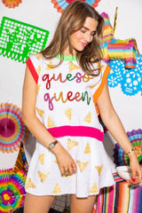 QUEEN OF SPARKLES Sequin QUESO QUEEN Sweater Vest Knit Top