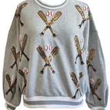 QUEEN OF SPARKLES Sequin SCATTERED BASEBALL BATS Sweatshirt Top