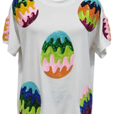 QUEEN OF SPARKLES Sequin GROOVY EASTER EGG Tee