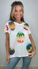 QUEEN OF SPARKLES Sequin GROOVY EASTER EGG Tee