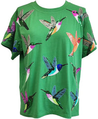 QUEEN OF SPARKLES Sequin HUMMINGBIRD Tee Top